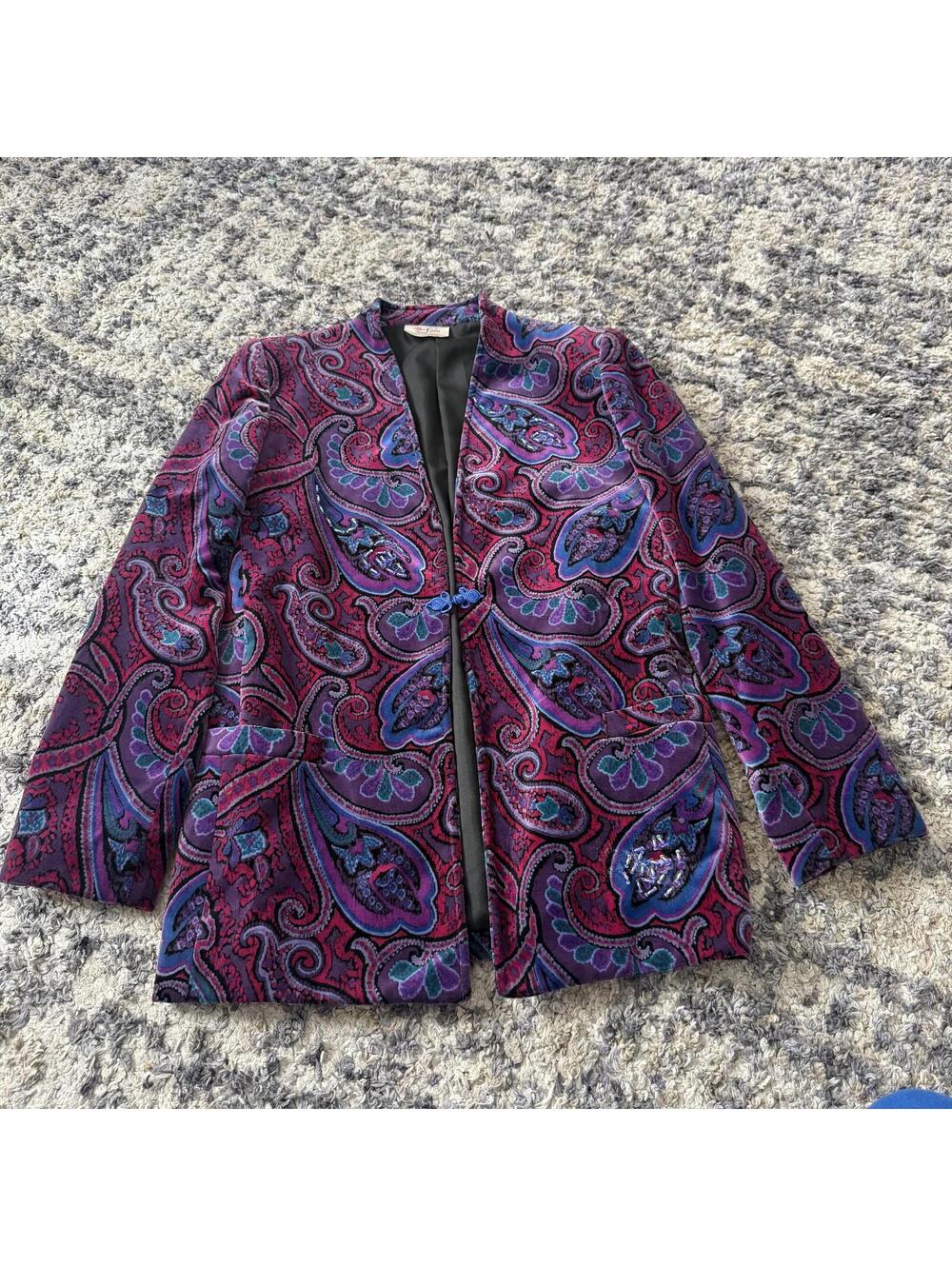 Tan Jay Vintage Paisley Velvet Blazer Jacket Purple Pink Women’s Medium